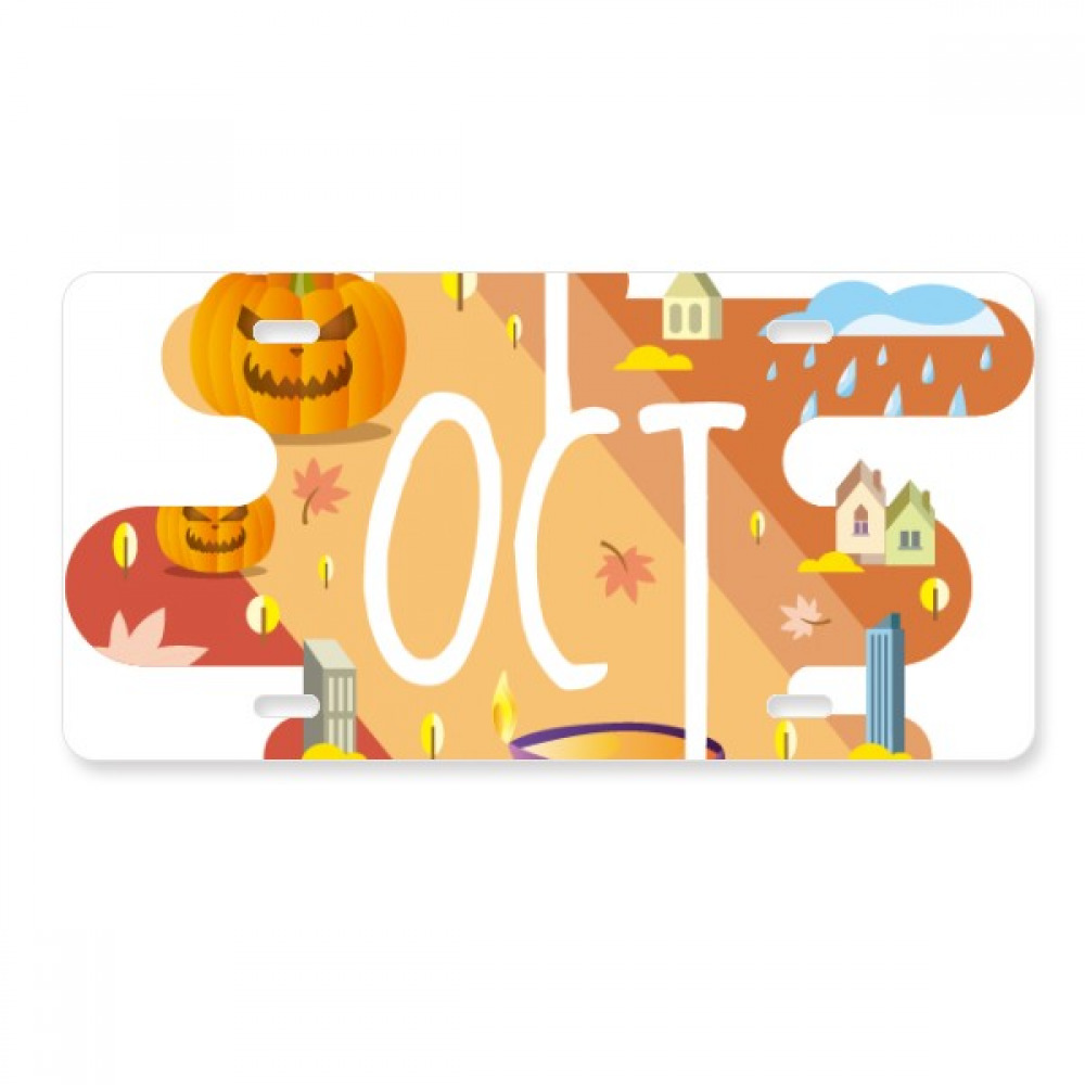 October Month Season Illustration License Plate Decoration Stainless Automobile Steel Tag